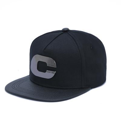 China 6 brim acrylic fashion leather logo metal snapback hat hop panel hip snap back hip snap back custom hats for sale