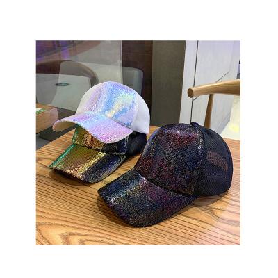 China breathable & Spring And Summer Sequin Mesh Korean Colorful Luminous Baseball HatTrucker Waterproof Breathable Hat for sale