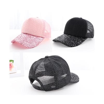 China breathable & Customized High Quality Waterproof Logo 5 Panel Sequin Pattern Mesh Baseball Trucker Outdoor Hat for sale