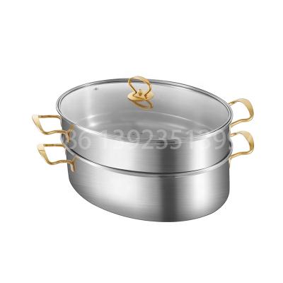 China Double Deck Viable Fish Stainless Steel Commercial Steamer Pot In Gold for sale