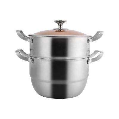 China Sustainable stainless steel steam pot with tinted glass lid for sale