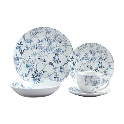 China Hot Sale 16pcs Viable High Quality Porcelain Dish Bowl Ceramic Dinner Set With Customized Flower Decal for sale