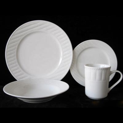 China Morden embossed viable ceramic styles 16pcs dinnerware set home porcelainware restaurant dish bowl cup for sale