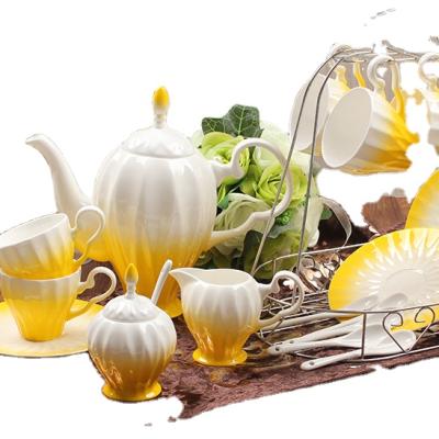 China Viable Chinese Wholesale Fine Bone China 17 Pcs Fine Coffee Colored Ceramic Teapot Set Set for sale