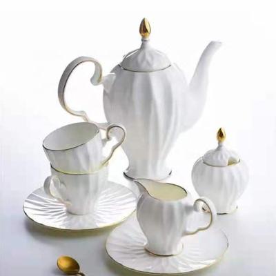 China Wholesale 15pcs Vintage Bone Spine Coffee Set Fine Luxury Embossed Coffee Set Afternoon Teacup Coffee Set for sale