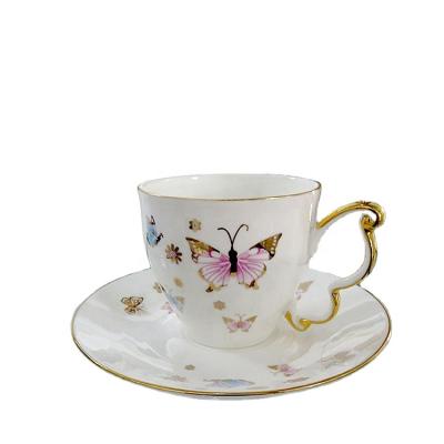 China Sustainable High Quality Royal Luxury Coffee Cup And Saucer Elegant Shape With Gild Rim for sale