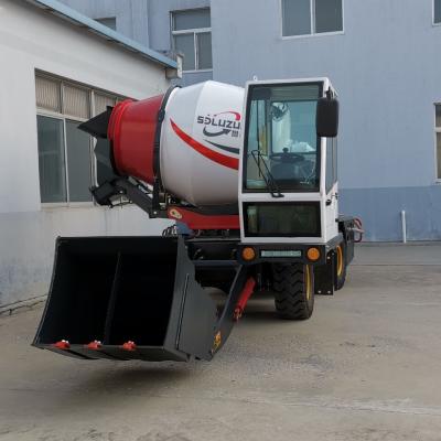 China Hotels 1.6cbm New Design Diesel Engine 4 Moving Wheels Drum Rotary Self Loading Concrete Mixer Truck for sale