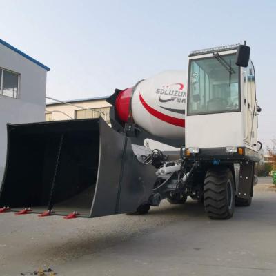 China Construction worksÂ   LUZUN Factory Professional Selling New Design 4 Cubic Dispenses Self Loading Concrete Mixer Truck LZ4000R 4 Wheels Steering for sale