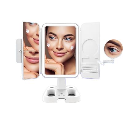 China Amazon Hot Selling Lighted Cosmetic Mirror LED Makeup Mirror Triple Folding Mirror for sale