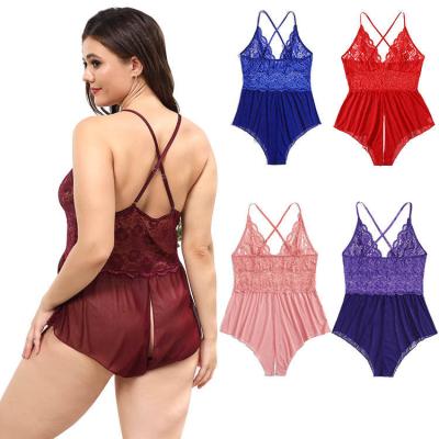 China Temptation high quality one-piece women's sexy lingerie jumpsuit popularity lace crotchless perspective lace sexy lingerie sleepwear for sale