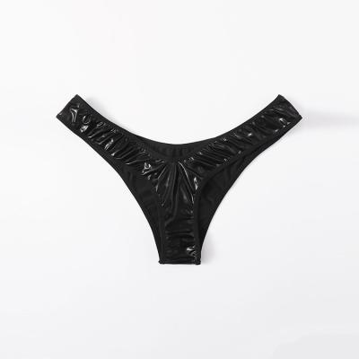 China Hot Selling High Quality Synthetic Leather Women's Sexy Lingerie Plus Low Rise Waist PU Leather Thong Black Ladies Panties Temptation Sexy Lingerie for sale