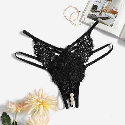 China Spandex/Polyester Customized Butterfly Women's Sexy Lingerie Open Crotch Beading Hollow Out G-String Panties Plus Size Hot Open Sexy Lingerie for sale