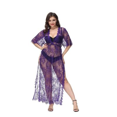 China New Style Spandex/Polyester Women Plus Size Sexy Purple Going Out Long Dress New With Comfy Mature Lady Girls Fat Set Inner Perspective Lace Lingerie for sale