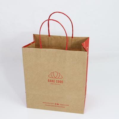 China Recycled Materials China Manufacture Make Pantone Color Food Packaging Paper Bag Gold Hot Stamping Food Grade White Kraft Paper Bags for sale