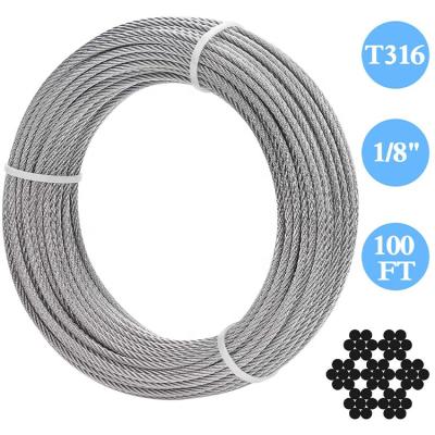 China Rigging 1/8 Inch 100 Feet, 316 Stainless Steel Aircraft Wire Rope Cable For Deck Cable Railing Kit for sale