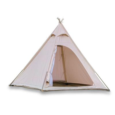 China Diagonal Tying Type Hot Sale 3-4 People Hiking Teepee Cotton Canvas Glamping Tent For Sale Large Family Outdoor Camping Tents Luxury Teepee Tent for sale