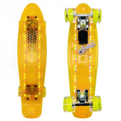 China New High Quality Non-slip Colorful Plastic Banana Skateboard Fish Skateboard Cruiser Skateboard With 4 LED Light PU Wheels for sale