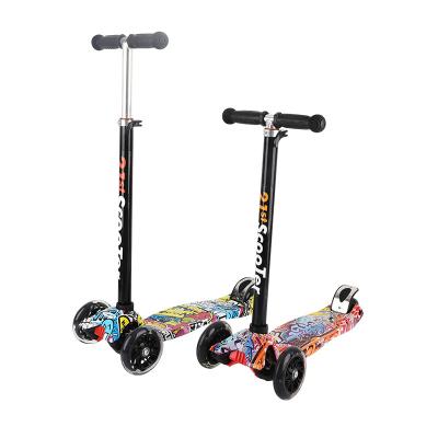 China Popular 2021 New 3 Wheels Kids Height Adjustable Style Handlebar Aluminum Kick Scooter Foldable Graffiti Wheel Kids Flash Scooter for sale