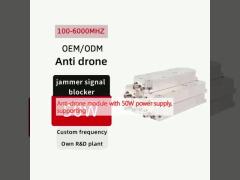 Anti-drone module with 50W power supply, supporting 433M/800M/900M/1.2G/1.4G/1.5G/2.4G/5.2G/5.8G frequencies, customizable GaN module.