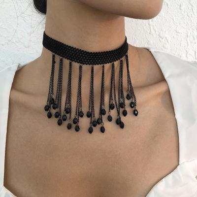 China Fashion Choker Necklace Women Black Blue Lace Agate Gothic Necklace for sale