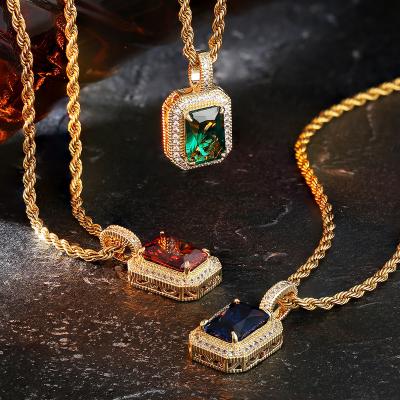 China Wholesale Colorful Full Square Zirconium Stone Birthstone Solid Gemstone Necklace Pendant for sale