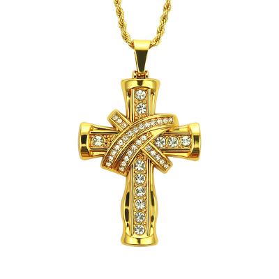 China Women's Diamond 3D Pendant Hip Hop Towering 18k Gold Plated Cross Necklace Men for sale