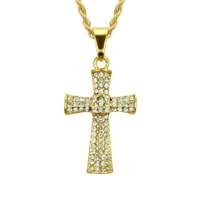 China Other Real 18k Gold Plated Full Diamond Micro Inlay Zircon Choker Cross Pendant Cross Necklace For Unisex for sale