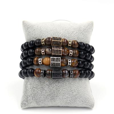 China New Tiger Eye Obsidian Hematite Diamond Micro Encrusted Grinding Bead Spacer Bracelet Black Stone Punk Bracelet for sale