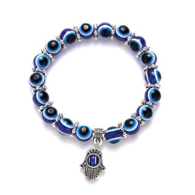 China Wholesale Blue Devil's Hand of Fatima Eyes Hand of Fatima Beaded Bracelet for Men and Women for sale