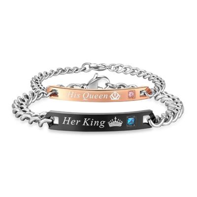 China Women Stainless Steel Bracelet Micro Insert Zircon Valentine Day Couple Lettering Bracelet for sale