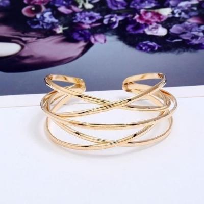 China Women Metal Cavity Stainless Steel Multilayer Open Gold Plated Cuff Bracelet for sale