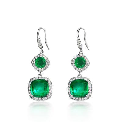 China New 925 Sterling Silver Created Emerald Europe and America Vintage Tassel Jewelry Dangle Earrings for Women for sale