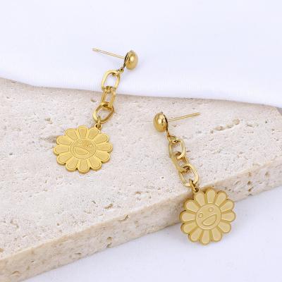 China Fashion New Design Vintage European and American 14K Gold Plated Stainless Steel Sunflower Dangling Earrings For Women for sale