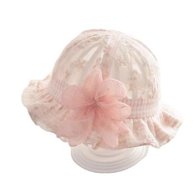 China Japan and Korean Style Summer Girls Bucket Hat Child Lace Flower Infant Cotton Sun Lace Up Baby Fashion NET Hats for sale