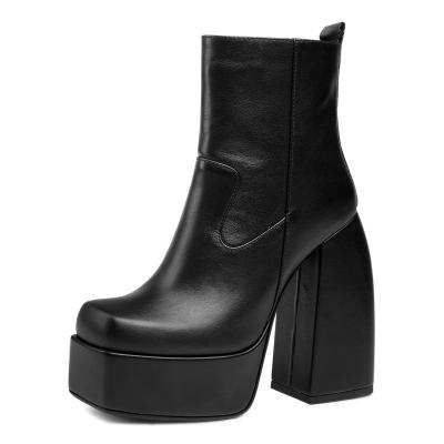 China 14cm Heels Stunning Platform Women's Breathable High Heel Shoes Genuine Leather Black Boots Work Out Boots for sale