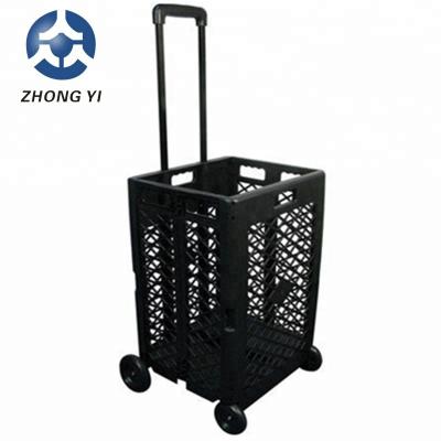 China Folding Plastic Folding Shopping Cart Trolley Customized Hollow Shopping Cart Luggage Trolley for sale