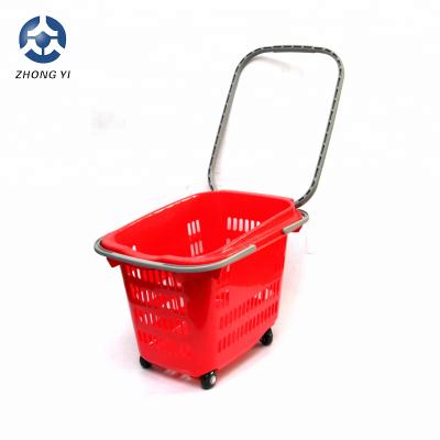 China New Products Plastic Shopping Basket Trolley Easy-carry Rolling Trolley for sale