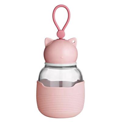 China Newest Products Children Fashion Viable Silicone Animals Glass Cute Water Bottles for sale