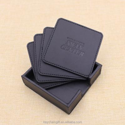 China Durable Custom Made Black PU Leather Coaster Top Quality Genuine Leather Coaster for sale