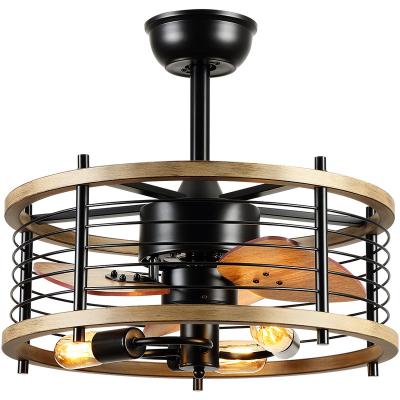 China Hot Sale Industrial Decor Amazon Reverse 3 Blades Ceiling Fan Lamps Led Hanging Fan Lights Remote Control Iron Caged Ceiling Fan for sale