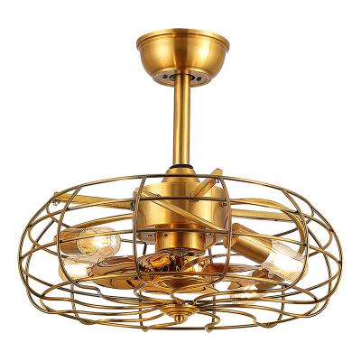 China Industrial Iron Caged Ceiling Fan Gold Color Custom Ceiling Fan Light for sale