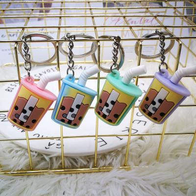 China Promotion gift factory direct creative soft key chain milk tea cup boba milk tea coffee bottle key chain for sale