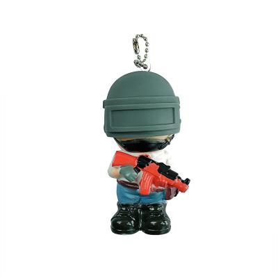 China Bag Pendant Eat Chicken PVC Doll Head Chain Game Round Cartoon Warrior Key Chain for sale