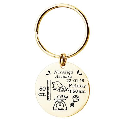 China New Design Birth Of A Baby Key Rings Baby Birthday Metal Key Chain Keychain for sale