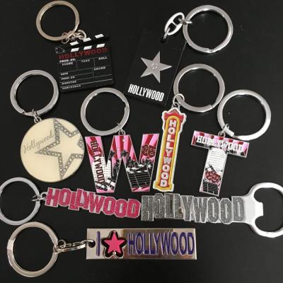 China ladies key ring America HOLLYWOOD metal key chain accessories customized filmfest tourist hollywood souvenirs keychain for sale