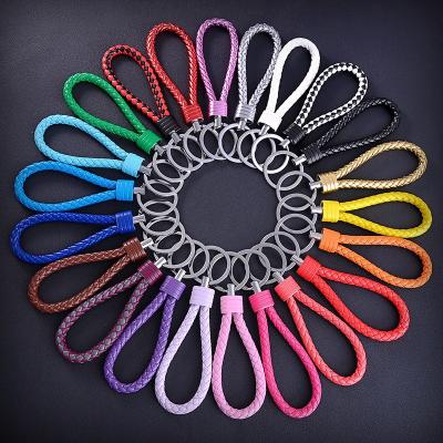 China 2019year Braided Colored PU Leather Braided Rope Key Ring Genuine Leather Car Key Key Chain Chain for sale