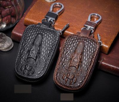 China Customized Genuine Leather Zipper Key Pocket Car Key Holder Customized New Fashion Car Key Case Crocodile Key Case for sale