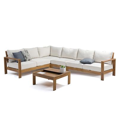 China Aluminum Garden Sofa Set Outdoor Nordic Europe Villa Outdoor Garden Wood Grain Color Sofa Yard Tube Disassembly Aluminum Sofa Set for sale