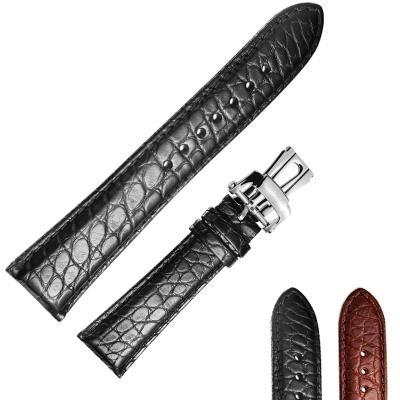 China Tiger Reef Leather 22mm Watch Band Alligator Strap For Men Brown Black Genuine Leather Watch Strap for sale