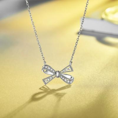 China TRENDY Crystal Pendant Chain 925 Sterling Silver Women's Bowknot Necklace for Female High Quality Silver Jewelry for sale